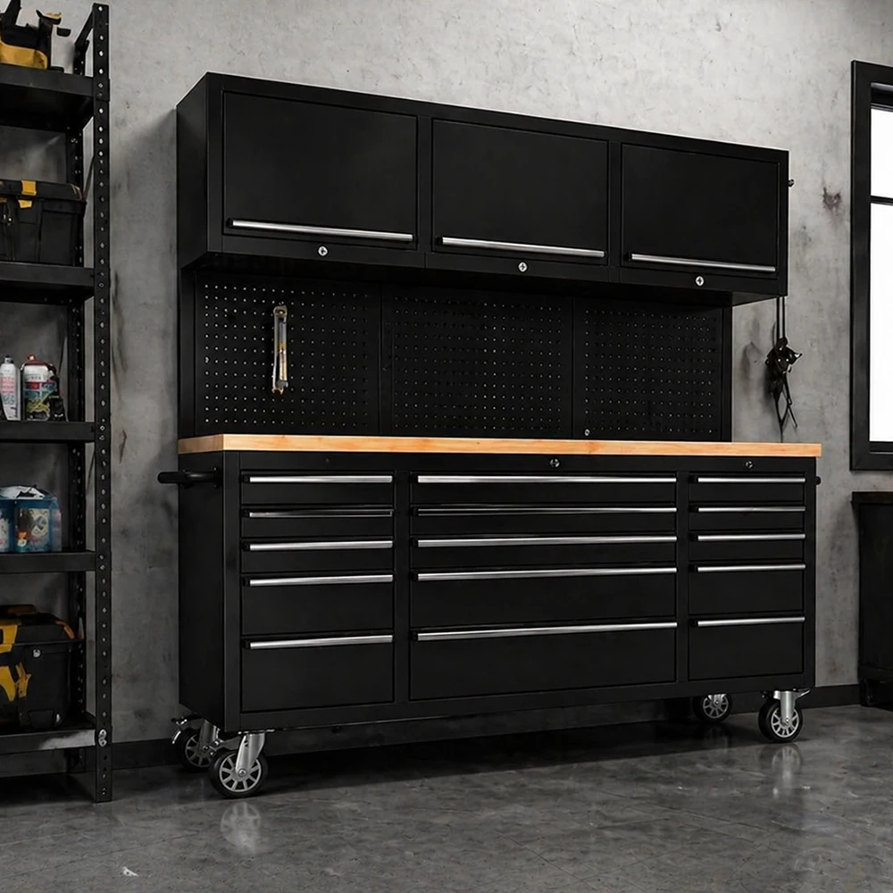 Combination Tool Workbench Chest Mobile Customized Drawers Trolley Garage Rolling 72 Inch Steel Lockable Tool Cabinet