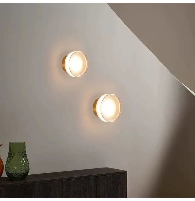 Modern Round Glass Wall Lamps LED Acrylic Corridor Aisle Lamp Minimalist Home Decor Living Room Porch Bedroom Bedside Wall Light