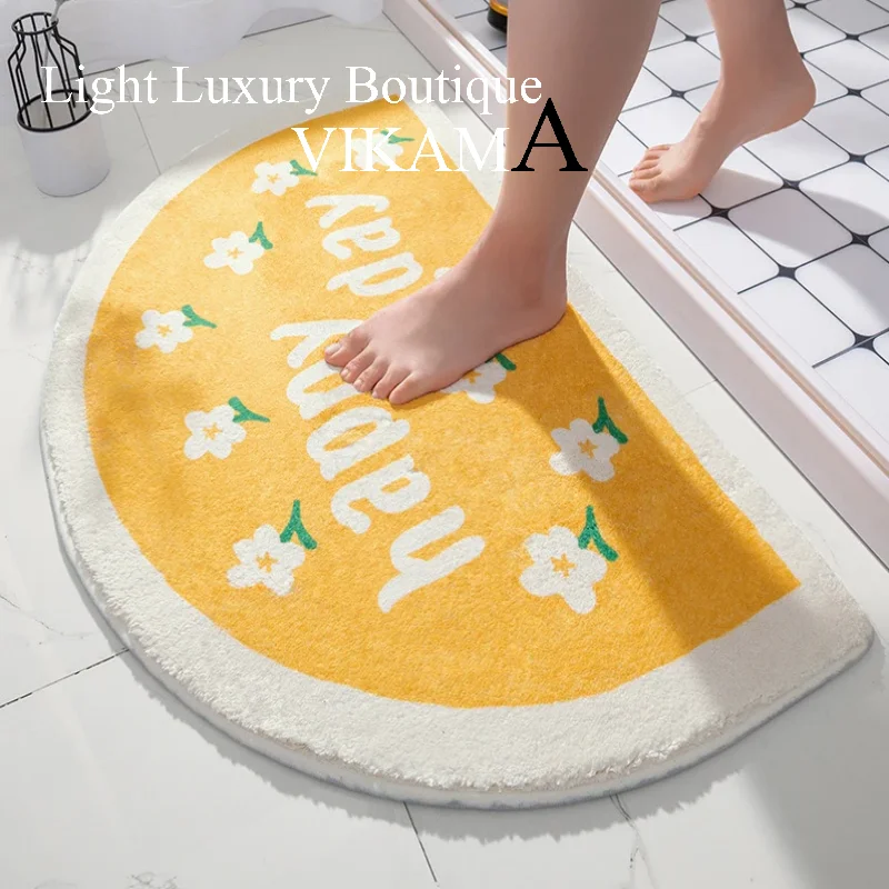 VIKAMA Cute Strawberry Imitation Cashmere Foot Mat Kitchen Bathroom Bathroom Entrance Anti-slip Mat Dirty Resistant Washable Rug