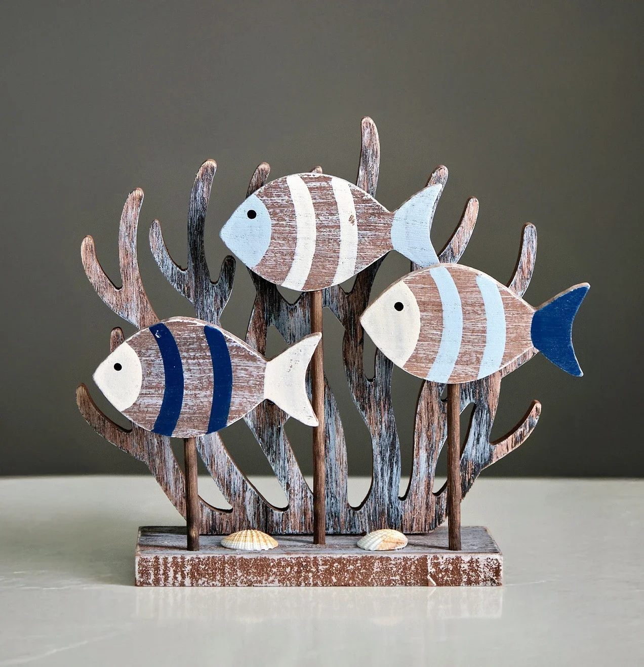 Decoraciones Coral 3D de madera estilo mediterráneo, artesanías creativas en el océano, adornos de escritorio, bricolaje,
