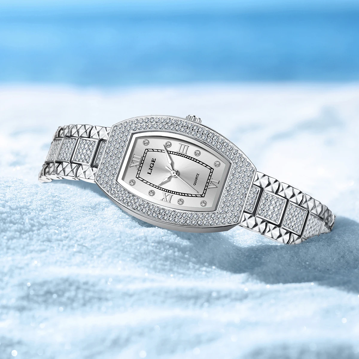 LIGE New Original Design Luxury Diamond Watch For Women Elegant Watches Fashion Out Sport Stainless steel Waterproof Mille Clock
