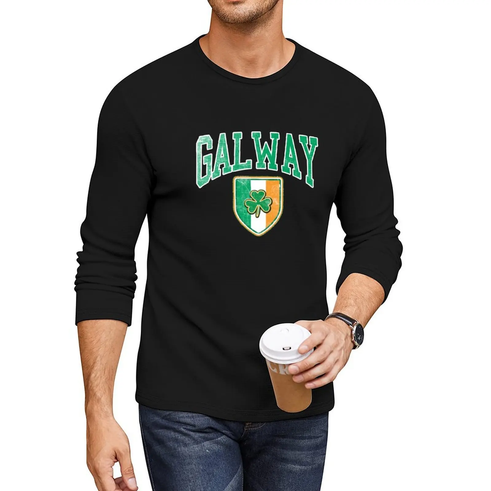 

Galway, Ireland with Shamrock Long T-Shirt boys t shirts sweat shirt plus size tops funny t shirts Men's t-shirts