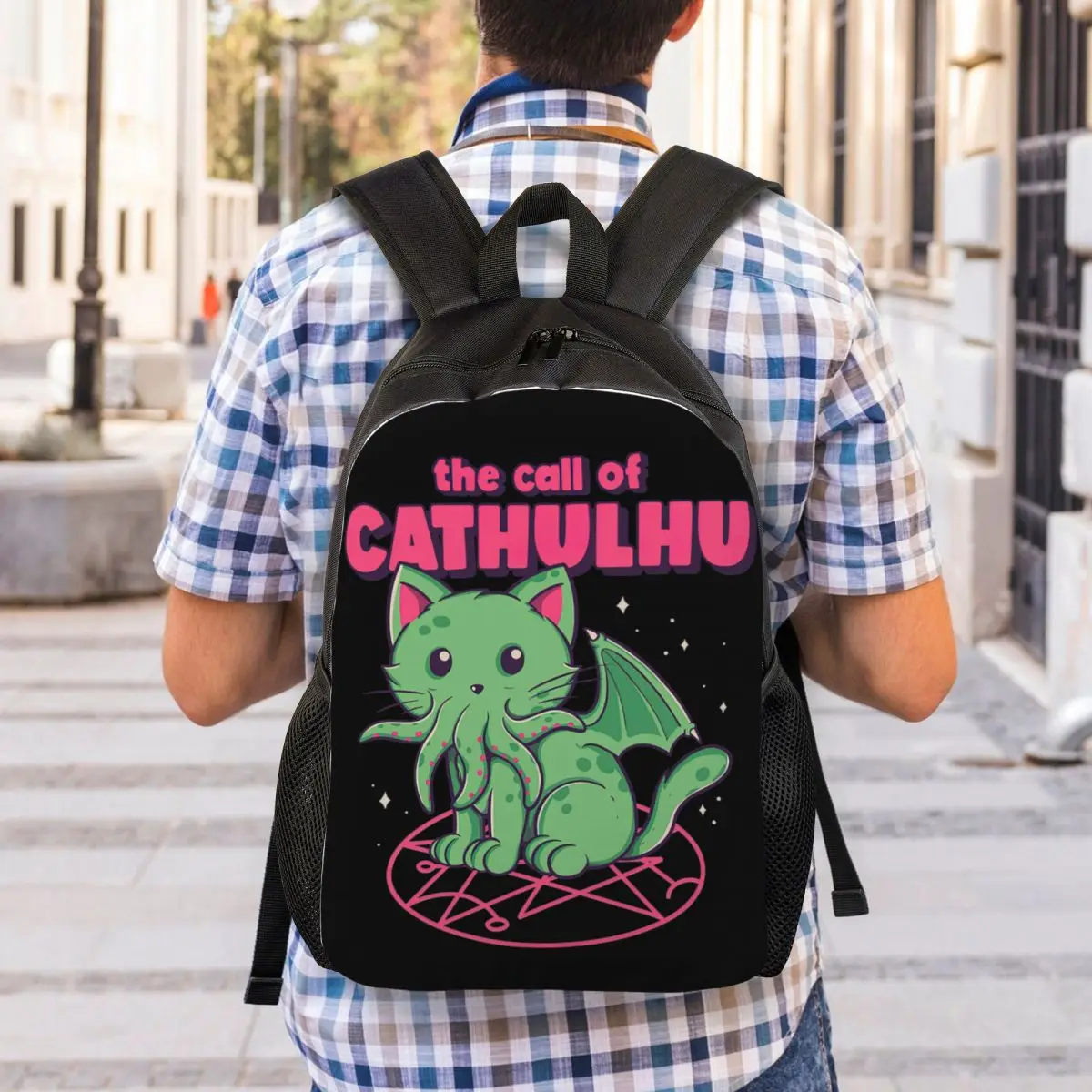 Sacs à dos personnalisés The Call Of Cthulhu pour hommes et femmes, sac à livres à la mode pour l'école, Lovecraft Monster Cat