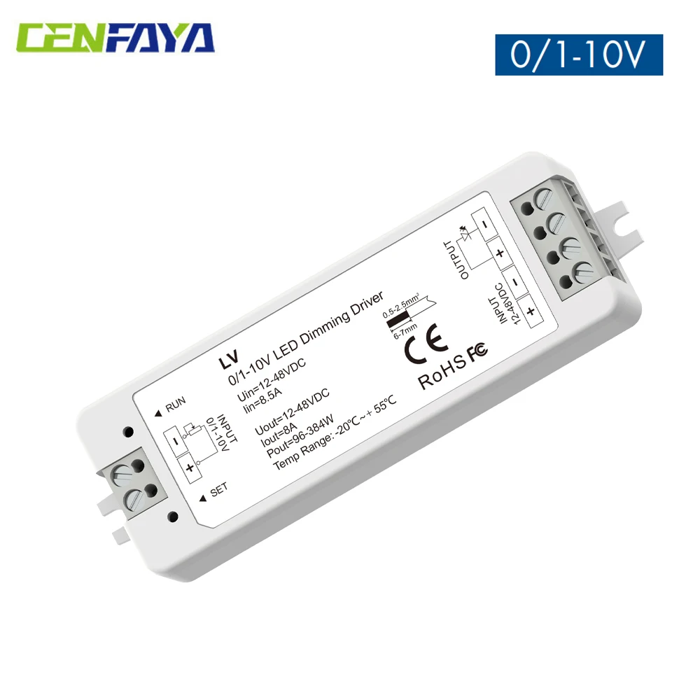 CENFAYA 0/1-10V Dimmer 1CH 8A Dimmable Switches Driver 1 Channel 0-10V Constant Voltage LED Dimmer PWM 5-36V for LED Strip Light