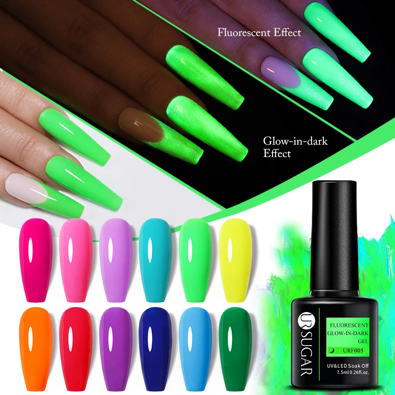 UR SUGAR 7.5ml Neon Luminous Gel Nail Polish Fluorescent Green Pink Glow In Dark Effect Semi Permanent Soak Off UV LED Gel