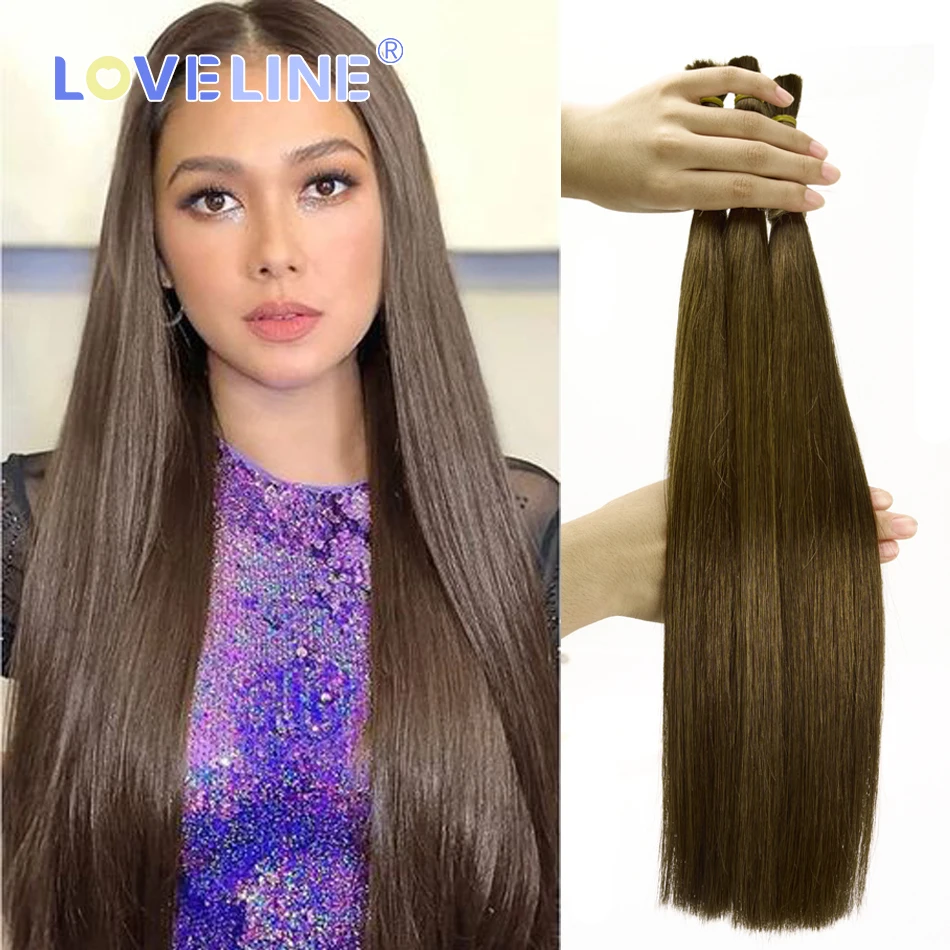 Loveline 4# Straight Bulk Hair Extension Human Hair Remy Crochet Hair Extension Chocolate Brown Bulk Human Hair For Braiding