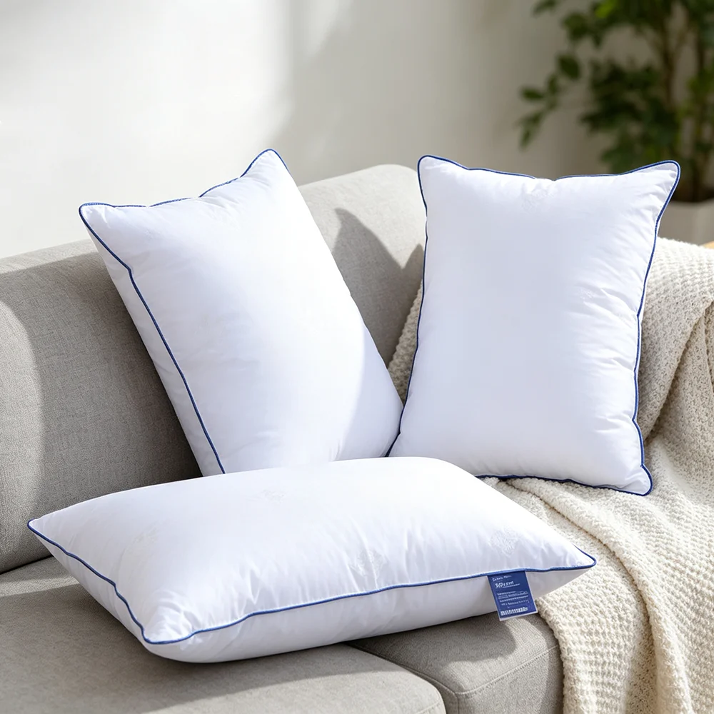 100% Cotton Cover 3-Layer Hybrid Down Feather Pillow, Top & Bottom Filled with Down, Middle Layer Feather Insert, Custom Size