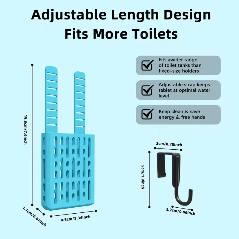 Toilet Tank Cleaning Tablet Holder, No-Drill Adjustable Tablet Dispenser, Hanging with Rust-Proof Hook, for Toilet Tank Cleaner
