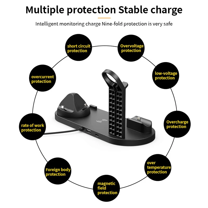 6-in-1 desktop wireless charger, for mobile phones, headphones, and other devices to provide wireless charging