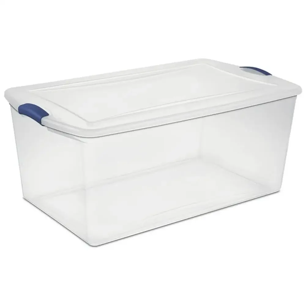 

105 Qt. Clear Plastic Storage Box with Blue Latches Stackable Storage Solution Bulky Items