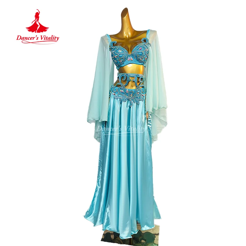 

Belly Dancing Costume Women's Customized Senior AB Stones Bra+high-end Satin Long Skirt 2pcs Oriental Dance Performance Outfit