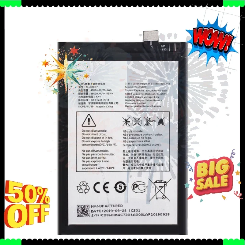 SWZY New 4000mAh TLp038C7 TLp038C1 Mobile Phone Battery for Alcatel 3x (2019) 2019 5048 5048A 5048Y 5048I 5048U Cell Phone