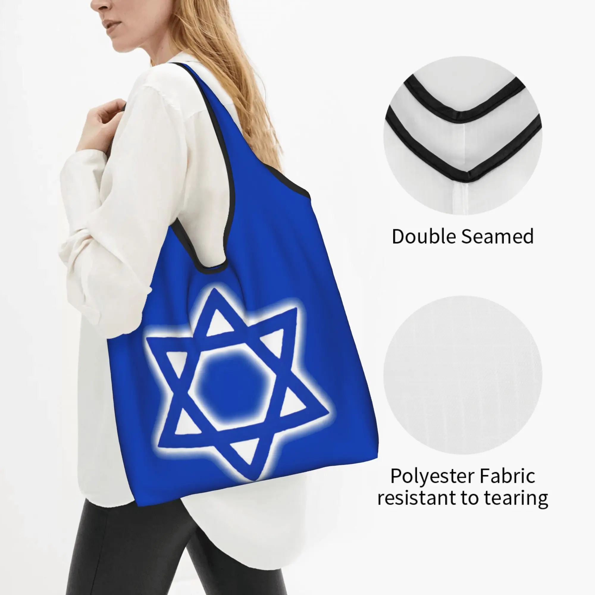 Kawaii Print Israel Counrty Pride Blue Star Tote Shopping Bags Portable Shoulder Shopper  Handbag