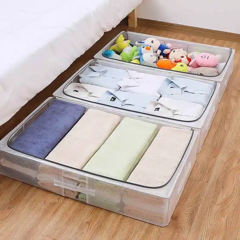 

Thiened Steel Frame Large Capaci under Bed Storage Box PVC Transparent Fabric Organizer Box Moisture Proof Cover