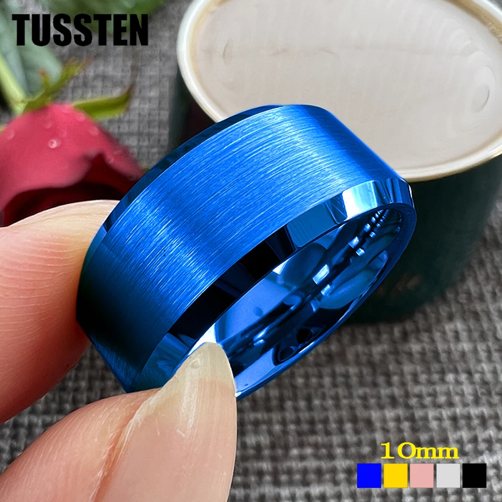 Dropshipping TUSSTEN 10MM Big Men Ring Tungsten Wedding Band Stepped Beveled Great Workmanship Fathers' Day Gift Jewelry