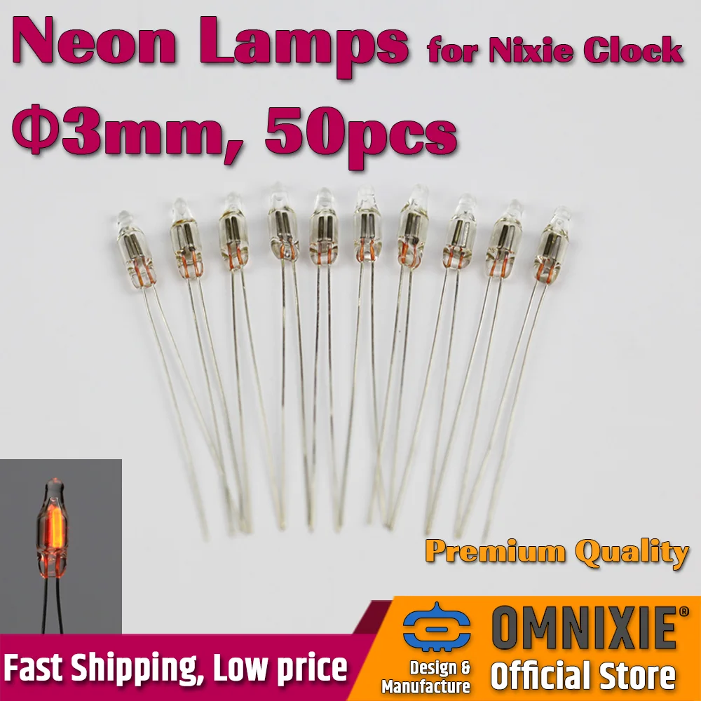 50pcs Neon Indicator Lamps Red Orange 3x10mm Neon Bulbs for Nixie Clock Project