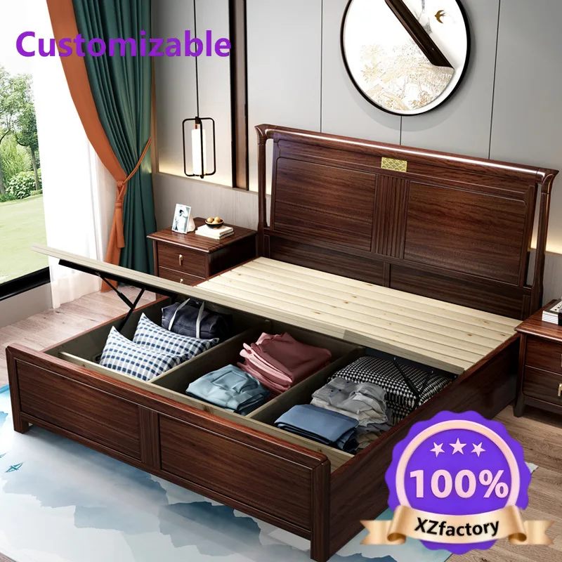 Factory Direct 2026 Top Cama de madera maciza de ébano, cama doble sencilla y moderna de 1,8 metros