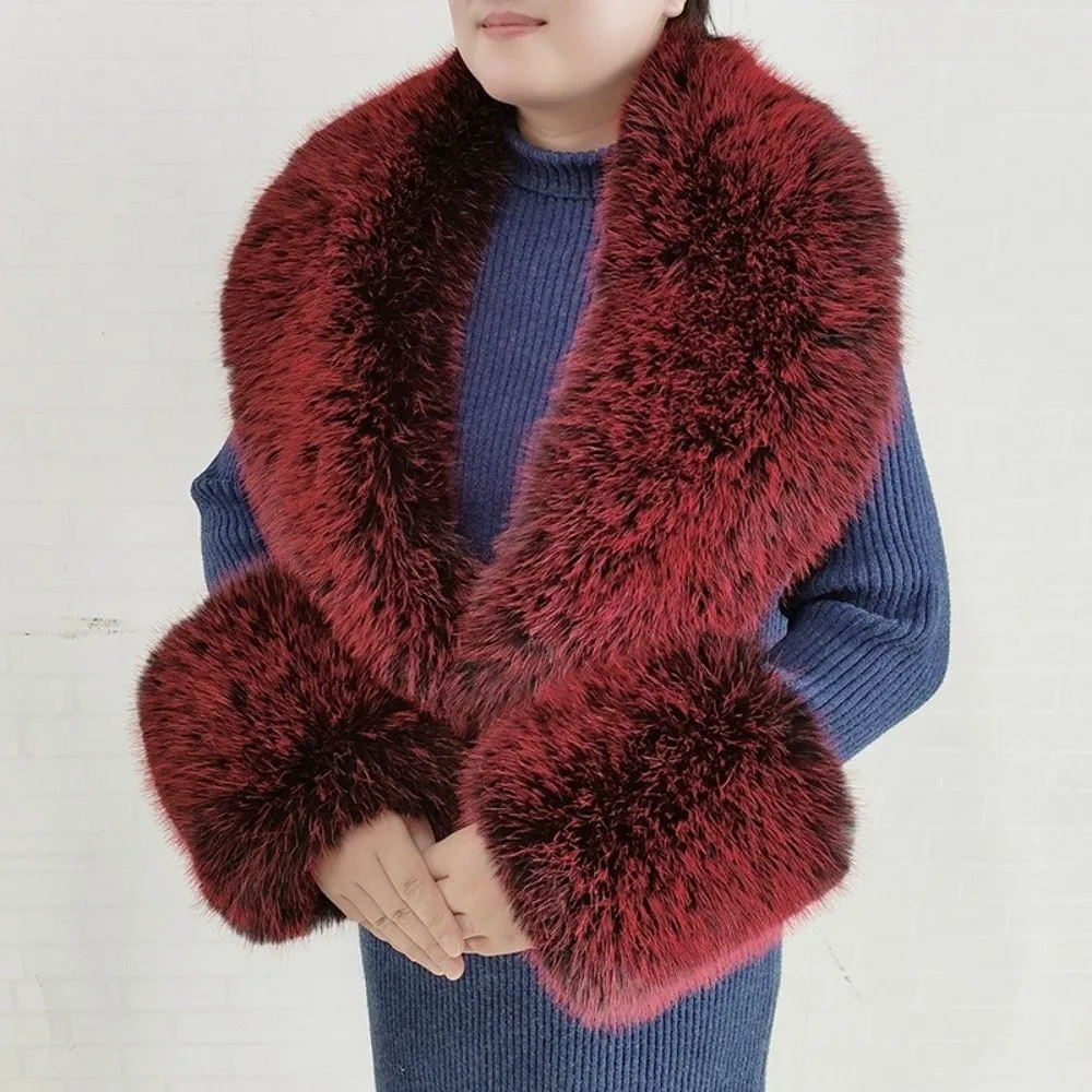 Large Size Faux Fur Collar Set V Shape Thick Warm Shawl Collar Wrap Oversized Detachable Decorative Fur Scarf Overcoat Matching