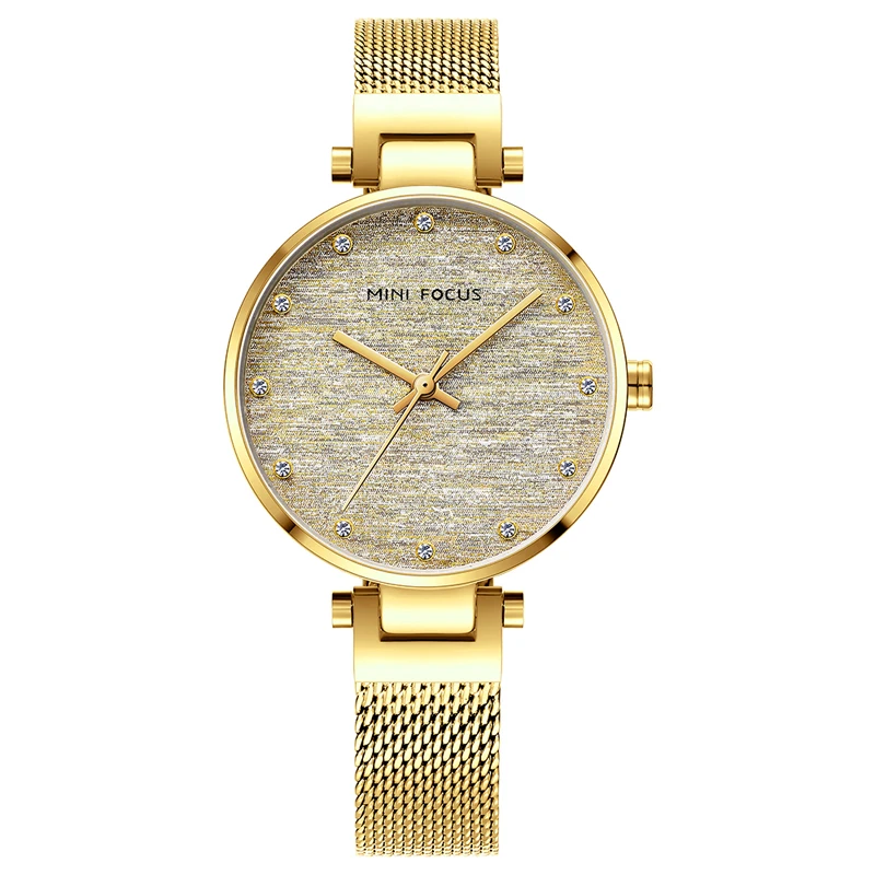 MINI FOCUS MF0328L Durable Elegant Lady Wrist Watch Mesh Stainless Steel Band Waterproof Women Quartz Watches