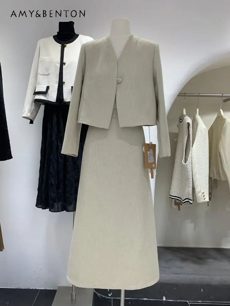 

Suit Coat and Skirt Suit for Women Spring and Autumn New Cardigan Top High Waist Skirt Temperament Twinset Elegant Skirt Sets
