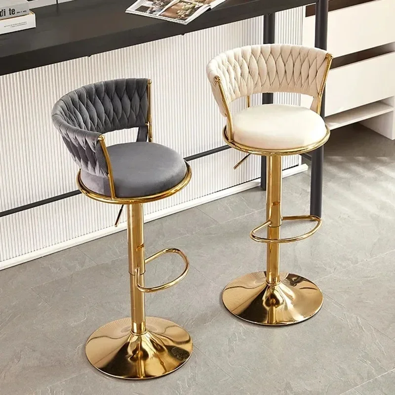 Rotating Lifting Bar Chair High Foot Stool Nordic Gold Leg Backrest Velvet Salle Manger Home Furniture