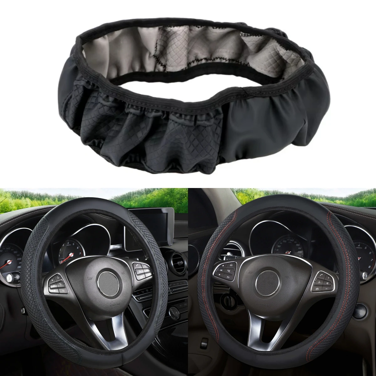 Capa antiderrapante para volante de carro, absorção de choque, partículas de gel de sílica, design texturizado com costura, acessório automotivo universal