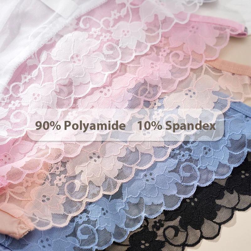3pcs Solid Lace Women's Briefs Low Waist S-XL