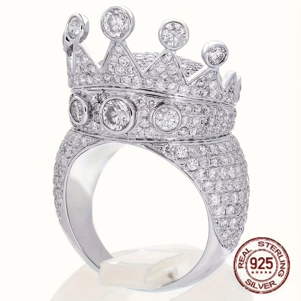 

Luxury 925 Sterling Silver Royal King Crown Ring Iced Out Zircon Biker Hip Hop Rings White Gold Plated Jewelry Gifts