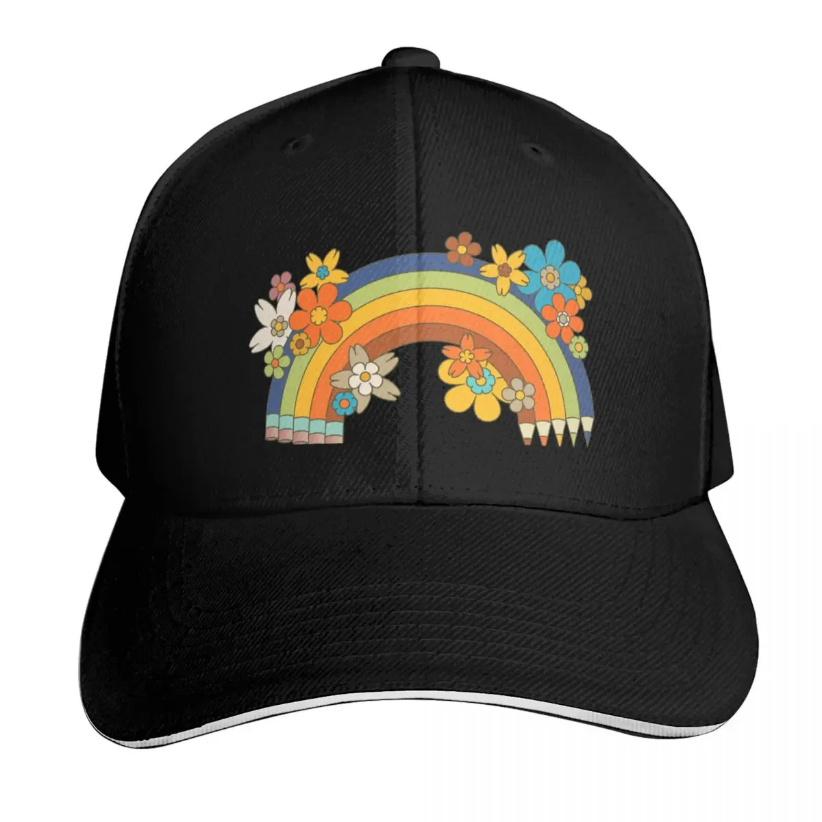 RAINBOW COLOR PENCILS Baseball Cap Breathable Mesh Back Adjustable Buckle Closure Moisture Wicking Quick Dry