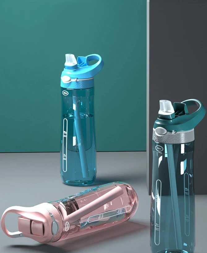750ml tragbare Sport wasser flasche mit Strohhalm für Camping Wandern Outdoor Kunststoff transparente bpa kostenlose Flasche für Männer Trink geschirr – Detail 1
