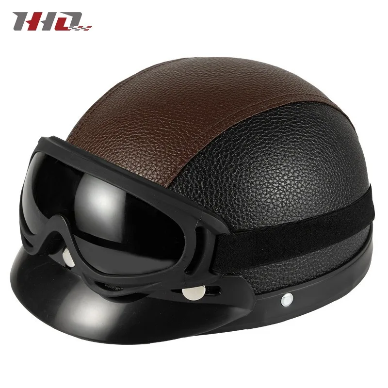 

Новый стиль защитного шлема мотоциклетные головные уборы всесезонные универсальные для мужчин и женщин, теплые осенью и зимой, полушлем в стиле ретро