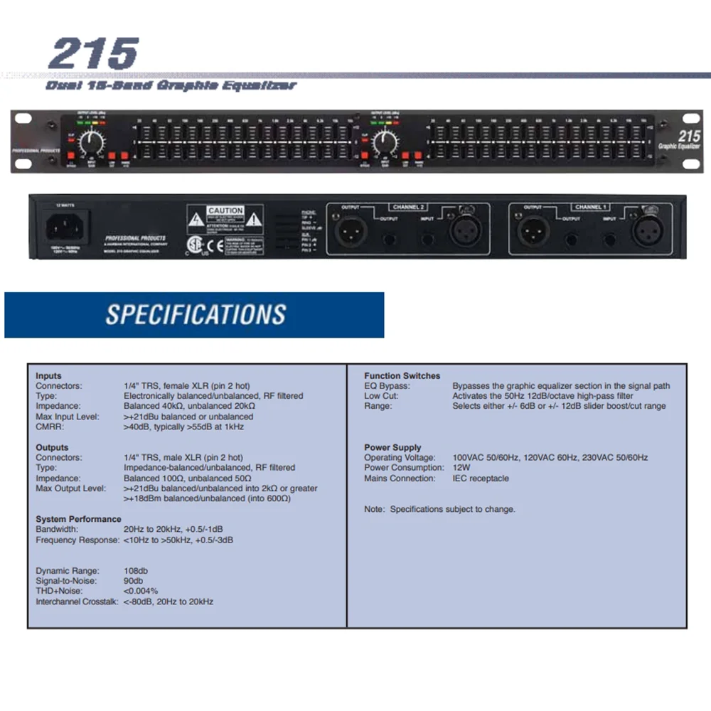 High Quality 215 Professional Audio Graphics Equalizer for Sound Graphics Equalizers
