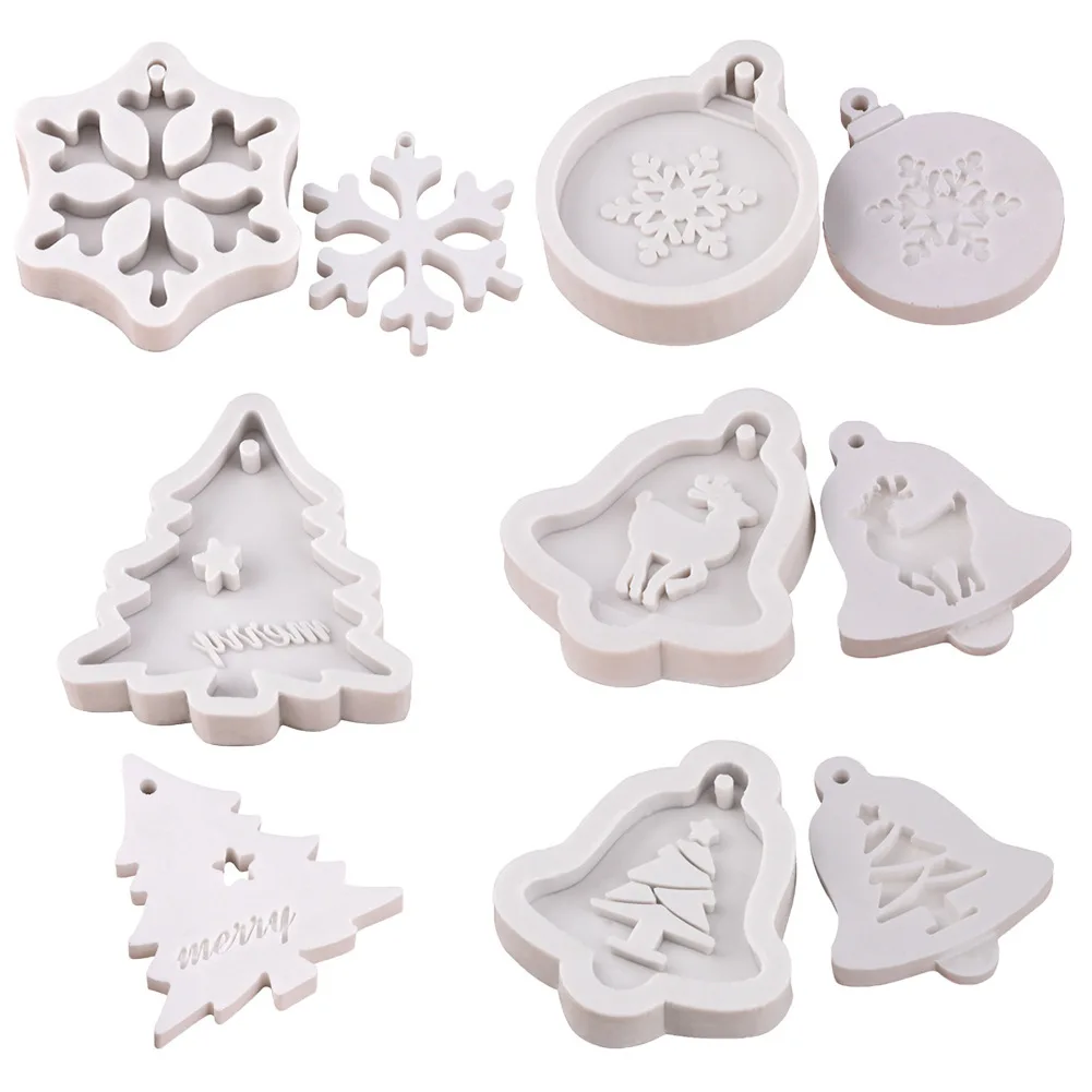 5pcs/set Christmas Silicone Fondant Mold Tree Pendant Aroma Plaster Sheet Mold Car Pendant Mold Aromatherapy plaster mold M548