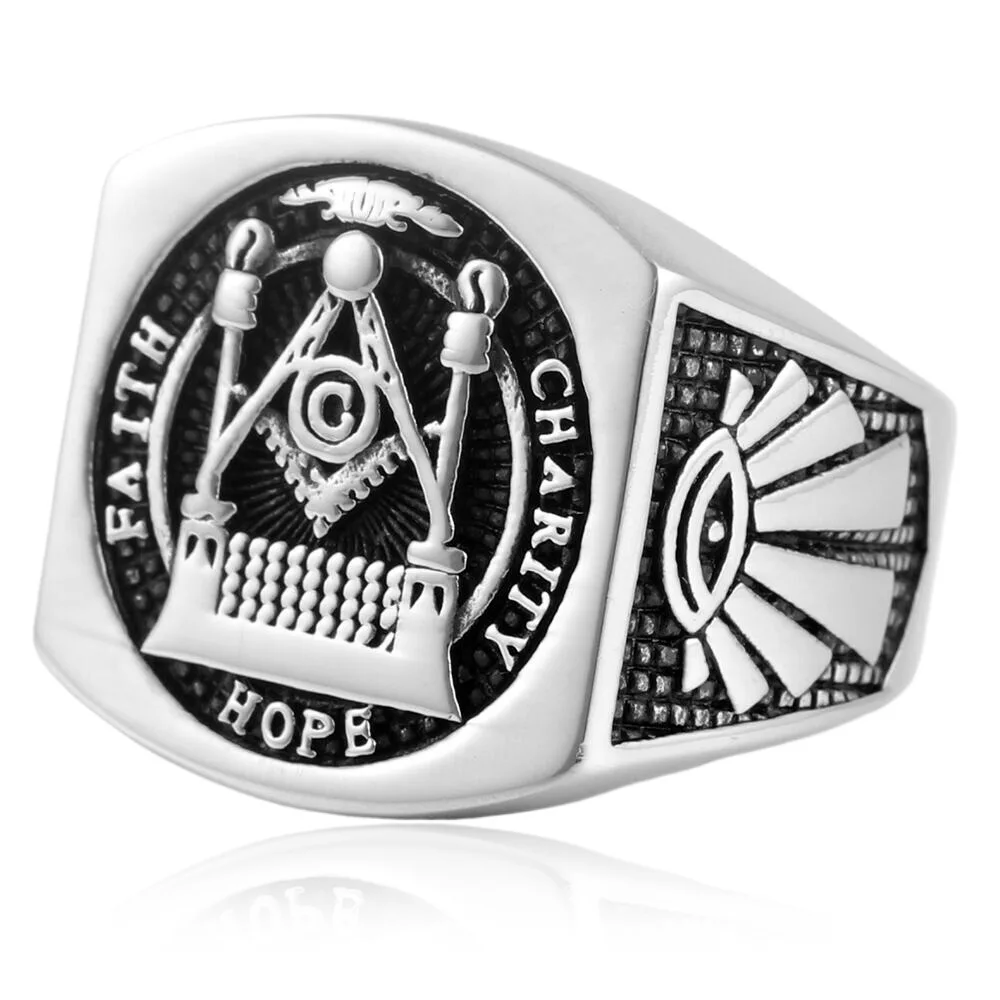 

5 pcs Silver Square Ring Crown Logo Jewelry Design Titanium Steel Hip Hop Masonic Metal Stainless Steel New Hiphop for Man