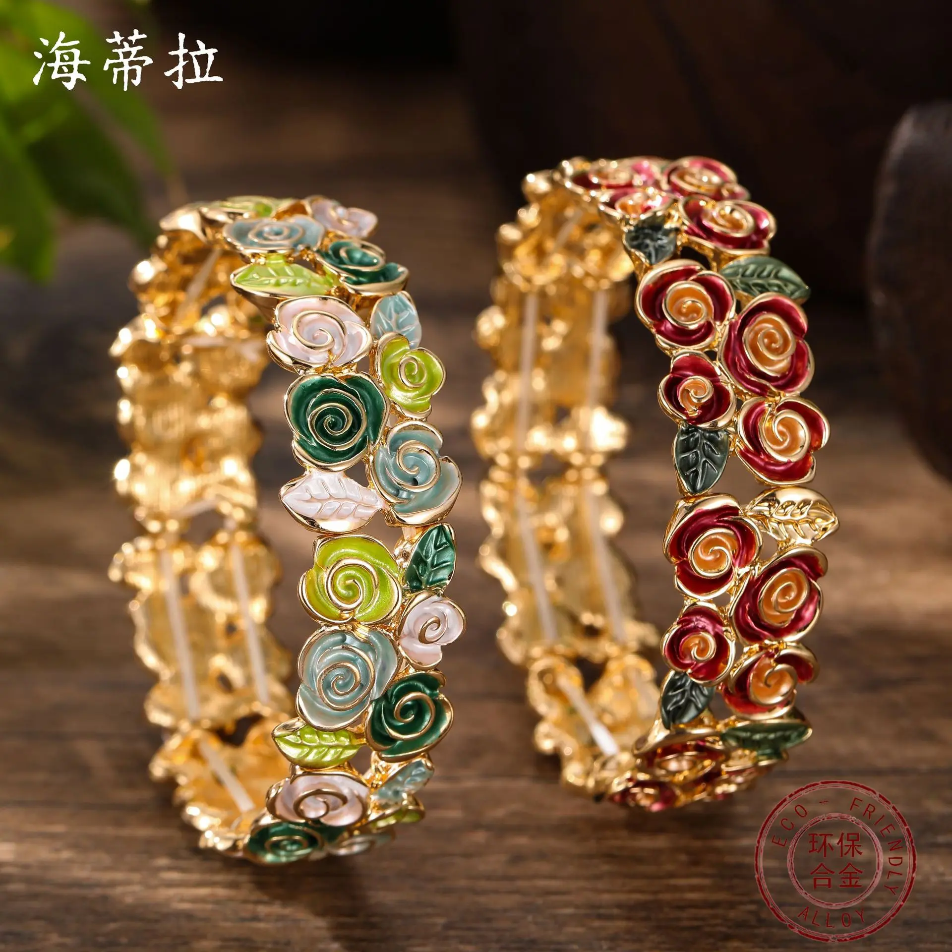 

DIY accessories enamel rose elastic bracelet women's fashion high sense Valentine's Day rose bracelet