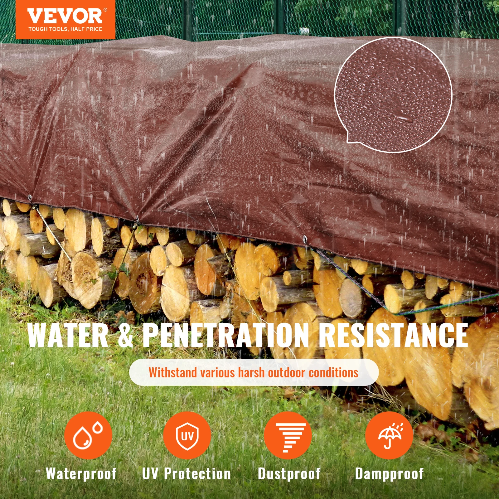 VEVOR Heavy Duty Tarp 16 Mil Thick  Waterproof Tear Proof Poly Plastic Tarps Cover  Multi-Purpose Outdoor Tarpaulin for Truck