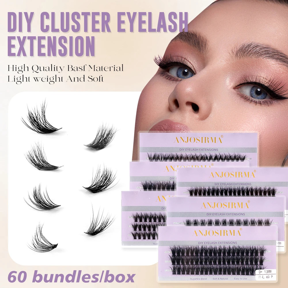 

ANJOSIRMA Fluffy Lash Clusters Thick Cluster Eyelash Extensions 100D D Curl Individual Lashes Clusters Wispy Eye Lash Extension