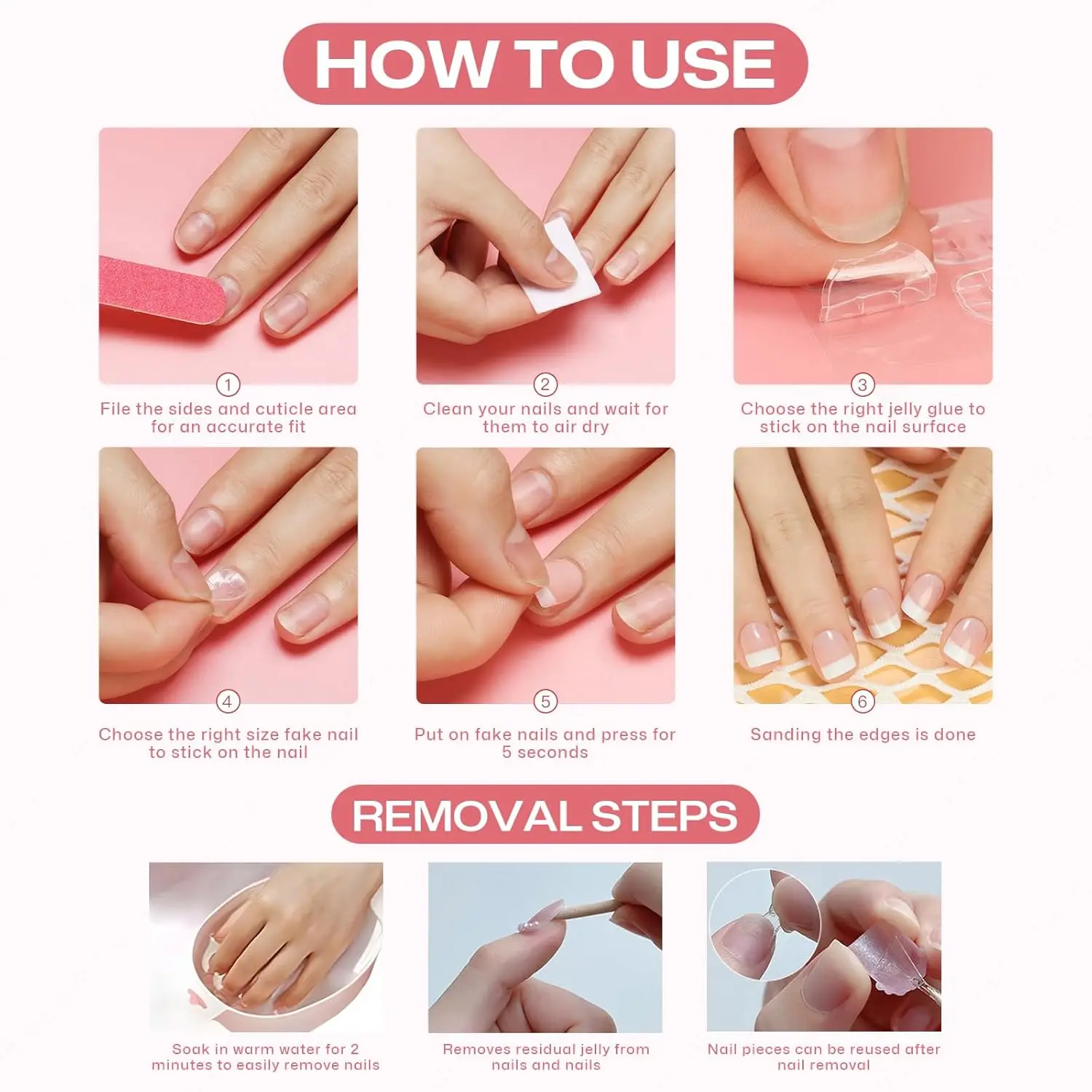 24Pcs Cute Star Candy Color French Pearl Full Cover Fake Nails Colorful Ins Pearl Wearable Nail Iridescent Diamond False Nails