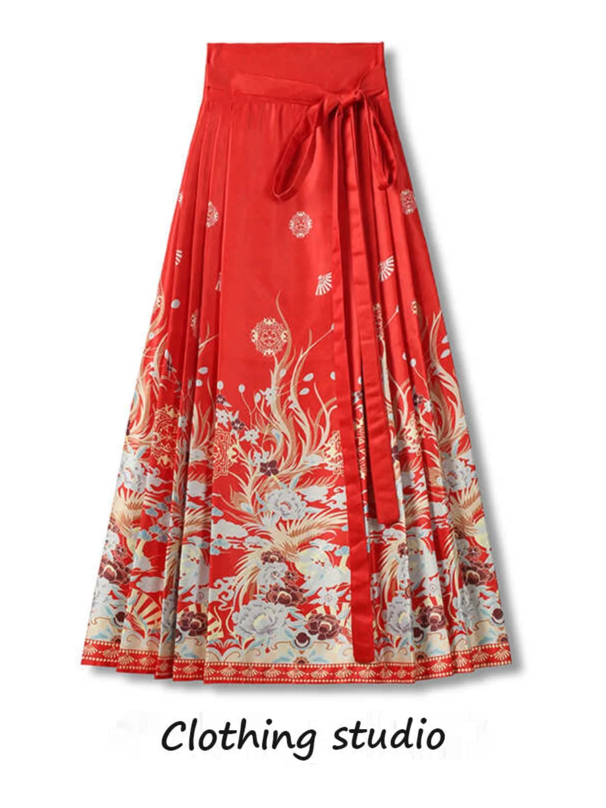 

Новая китайская красная длинная юбка до половины тела, женская юбка Hanfu для пригородных поездок, трапециевидной формы с высокой талией в стиле ретро, осень 2023 г.