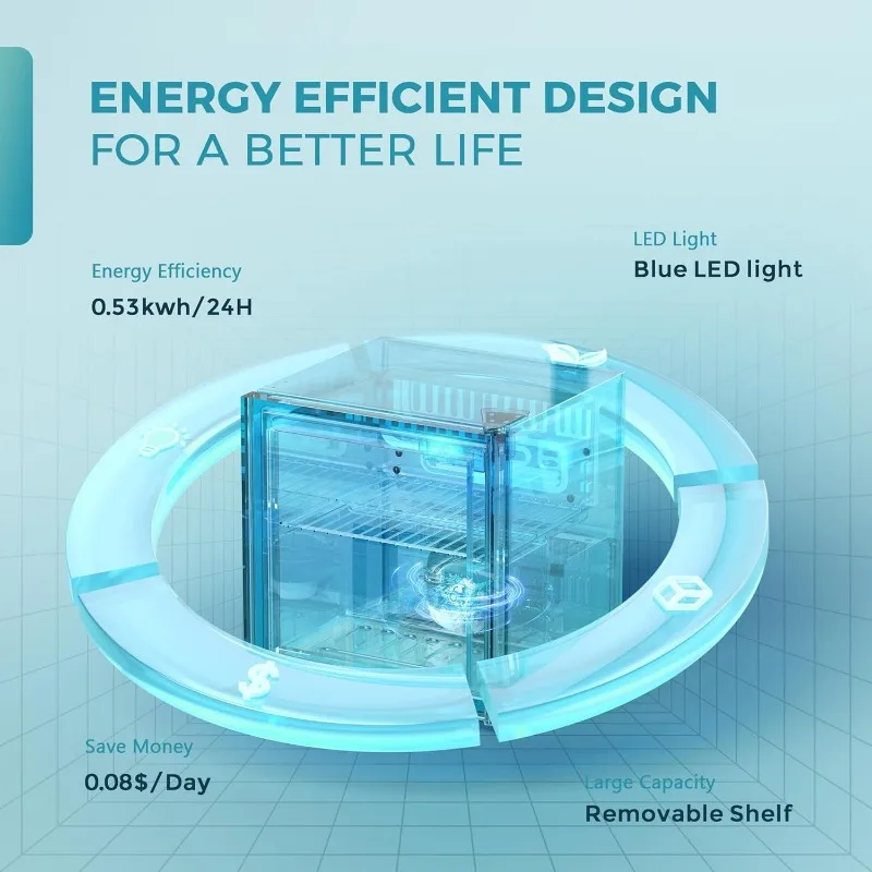 55 dapat pendingin minuman kulkas-untuk minuman bir anggur, kulkas minuman meja dengan rak dapat diatur LED biru, 1.3 cu.ft