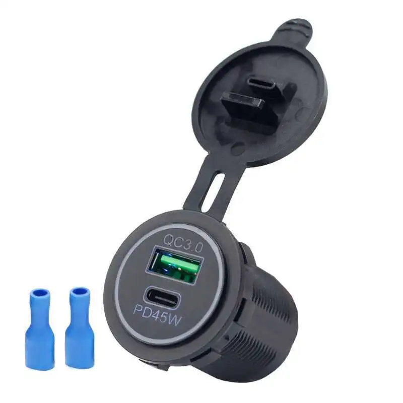 12V 24V Universal Dual Port Bus Socket QC3.0 Type C 45W PD USB Car Charger