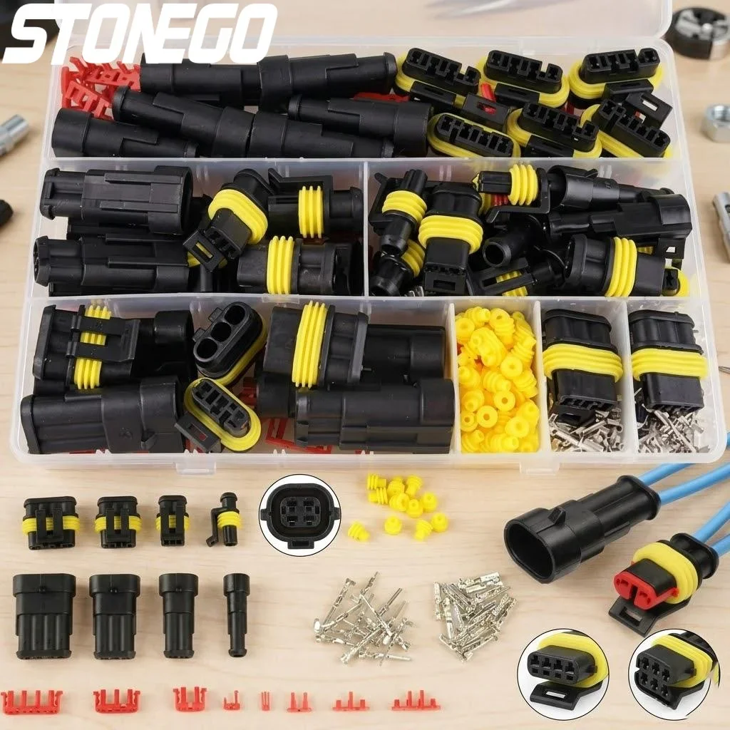 Waterproof Car Electrical Connectors Kit 240/352 Pieces 1 2 3 4 Pin Plugs for Car Truck Wiring Harness