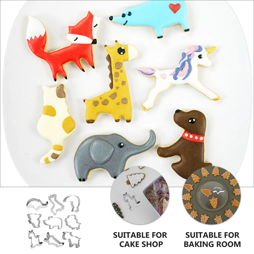 

9 Pcs Stainless Steel Mold Biscuit Fondant Cookie Stencils Cake Cutter Animals Shape