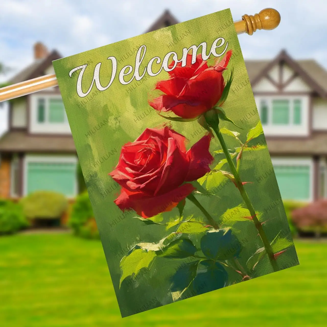 Welcome Garden Flag Linen 28x40 Double Sided,Red Rose Garden Flags Home Outdoor Yard Spring Summer Lawn Decoration (1569L) D GGX
