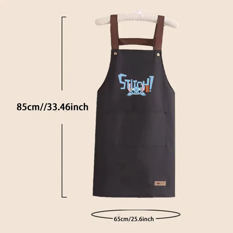 Disney Stitch Apron with Pockets Cartoon Print Woman Men Chef Work Apron Watertight Oil-resistant Grill Bar Cafes Waiter Uniform