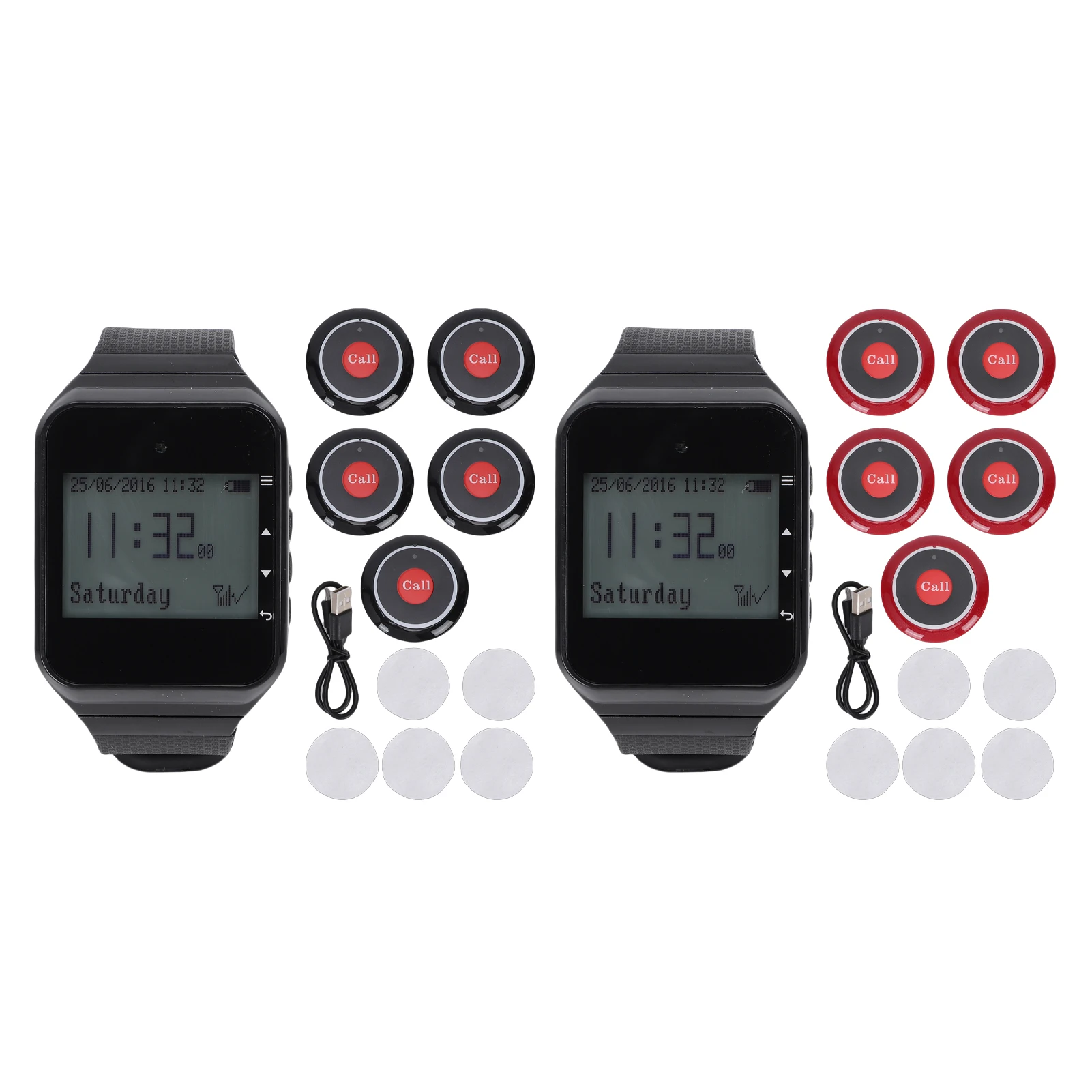 Wireless Calling System with 5 Call Buttons 1 Watch Receiver 433.92MHz Water Proof Restaurant Paging System for Clinic Nursing