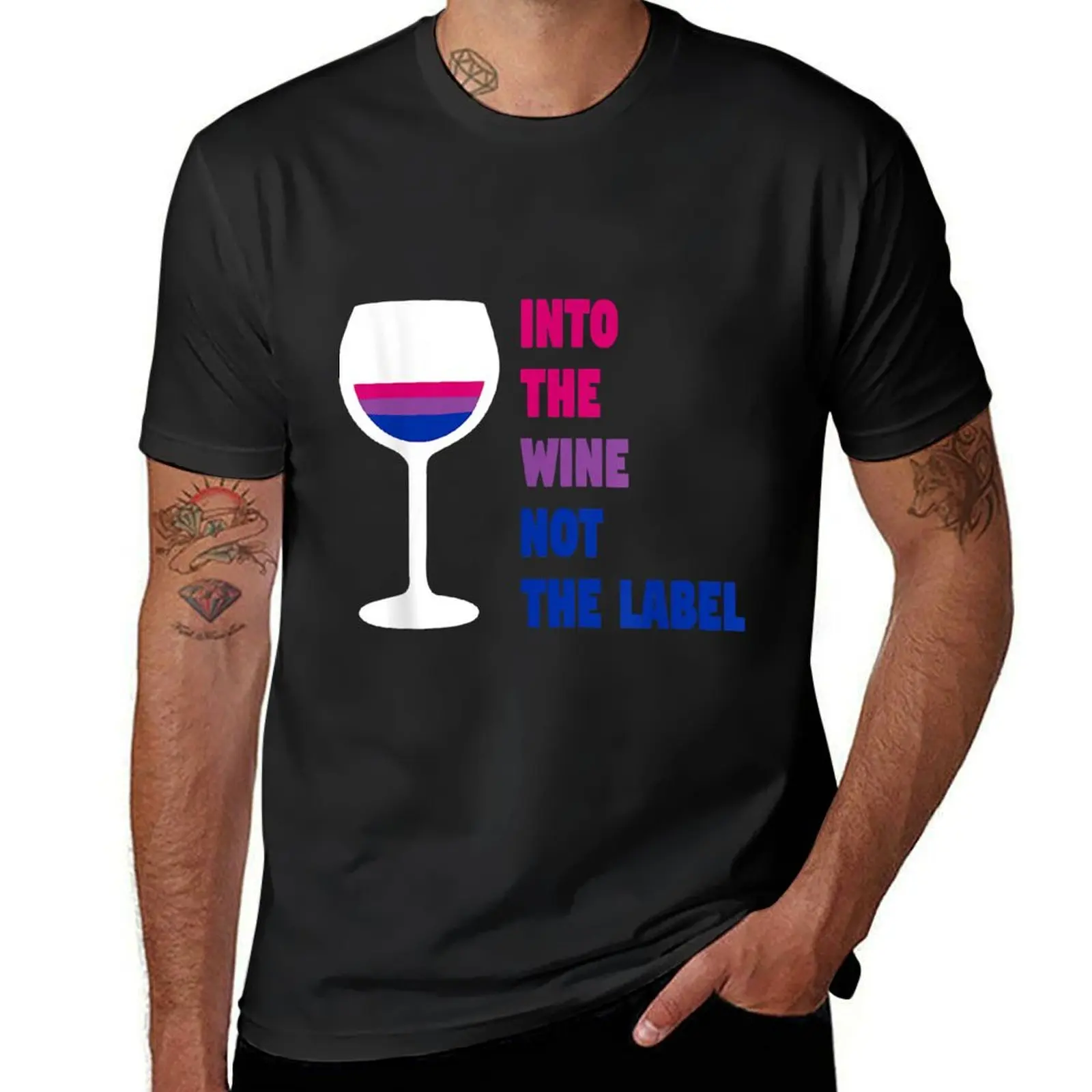 

Into The Wine Not The Label LGBTQ+ Bisexual Bi Pride Month T-Shirt valentines clothes fitted t shirts for men
