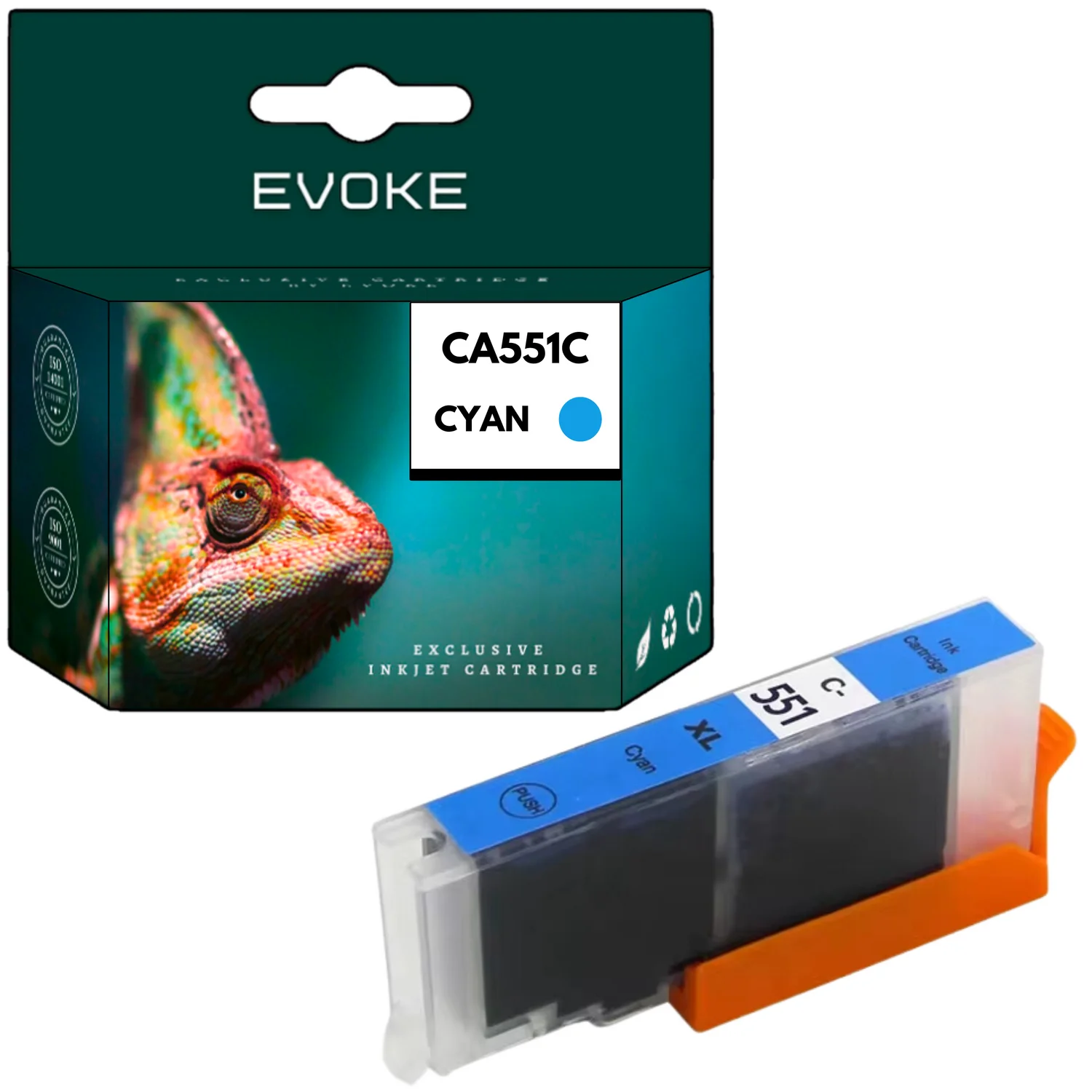 Evoke compatibele inkt voor Canon Cli-551Xl Cli551Xl 6509B001 Cli551C Cyaan 12 ml 760 Stron Pixma Ip7200 7240 7250 8700 8720 8750; Ix6800 6820 6850; Mg5400 5450 5500 5550 5600 5650 5655 6300 6350 6400