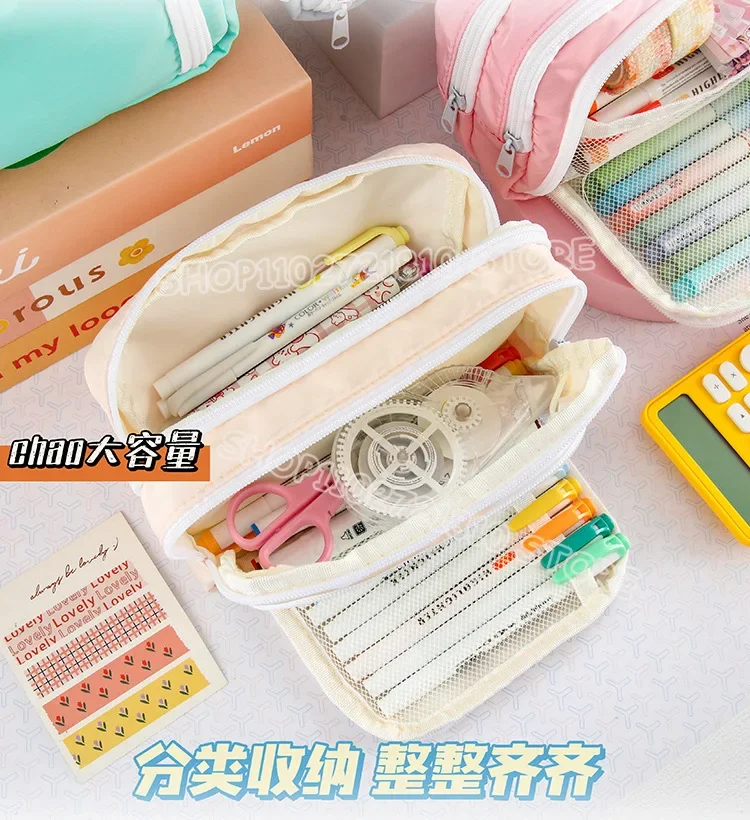 Snoopy Pencil Case 3 Layers Pen Bag Large Capacity Korean Organizer Pouch Student Back To School Supplies Stationery Kids Gift