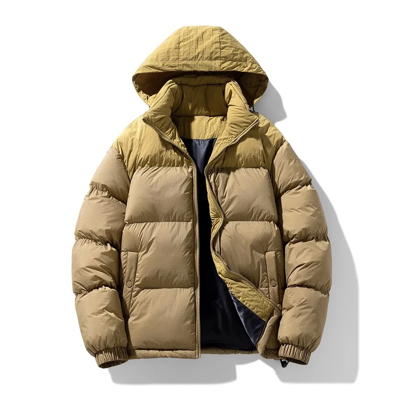 Men's Fashion Puffy Parkas Cotton Padded Thick Warm Overcoat Hood Removable Winter Thermal Puffer Jacket Outerwear For Male